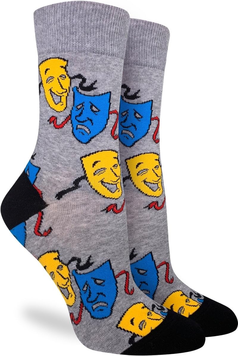 Good Luck Sock Women's Drama Theatre Comedy and Tragedy Masks Socks, Adult, Shoe Size 5-9 - Image 1